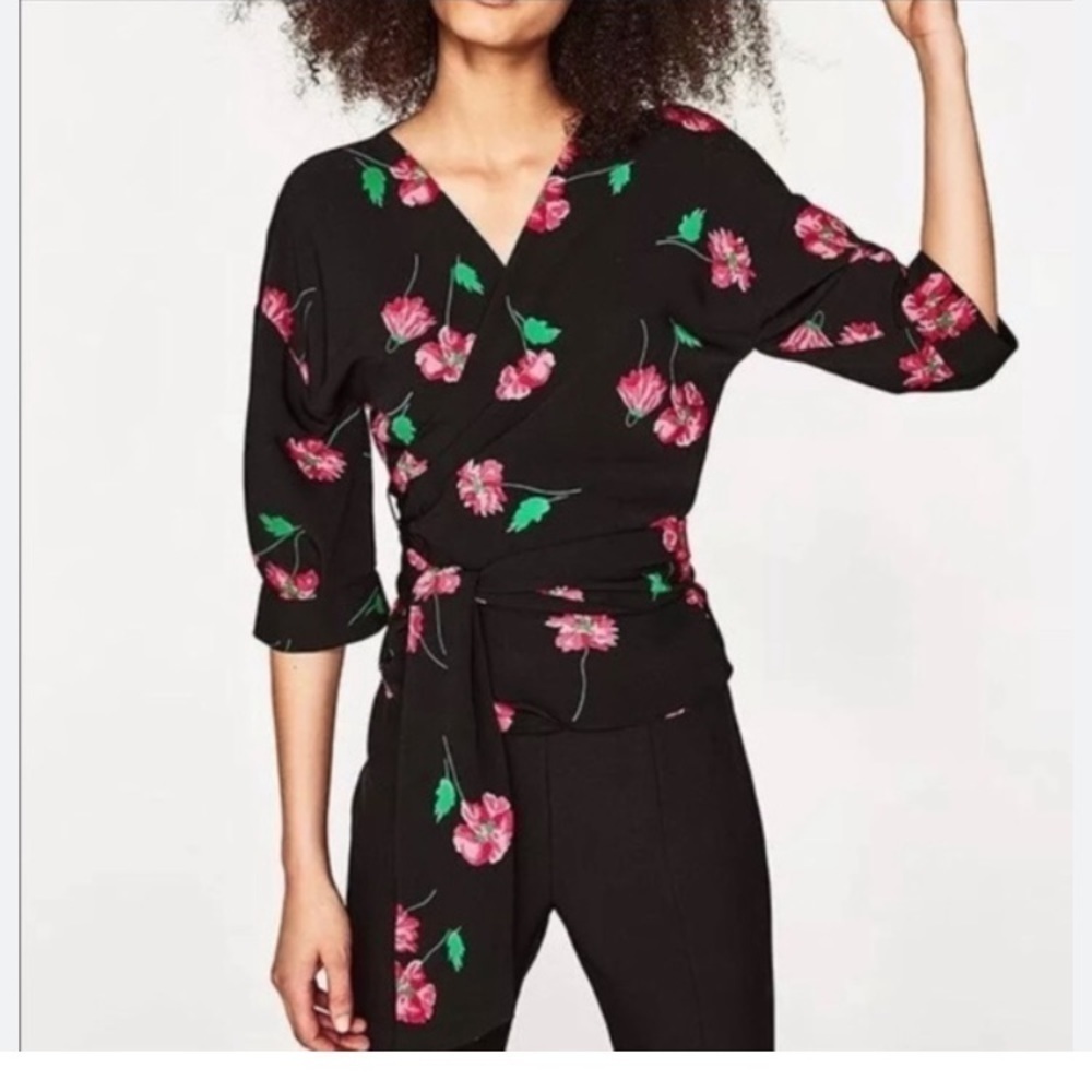 Zara Floral Kimono Wrap Top